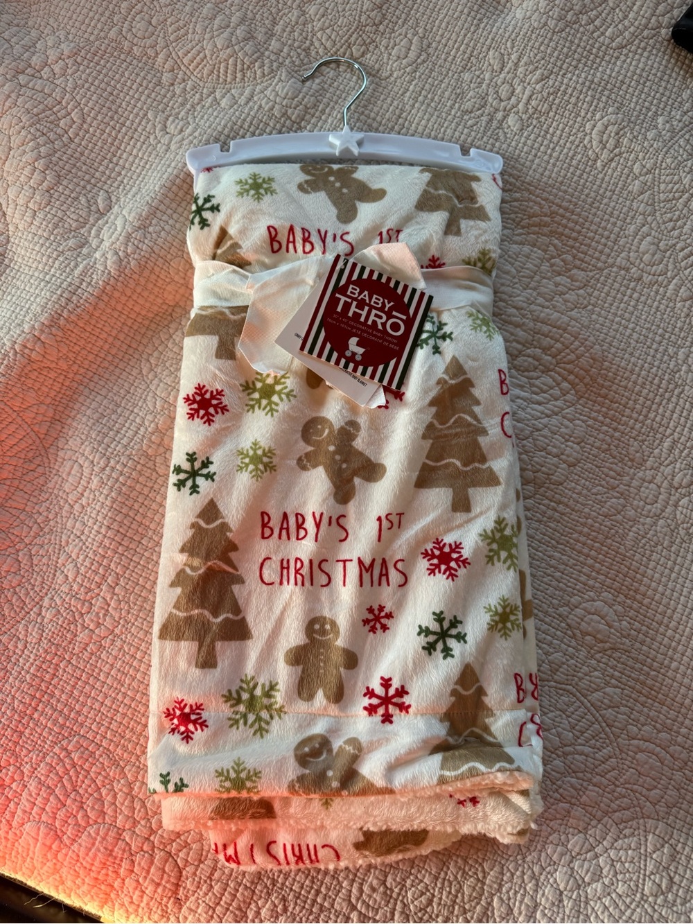 Baby Thro Baby's 1st Christmas Plush Throw - Cream with Red & Green Accents